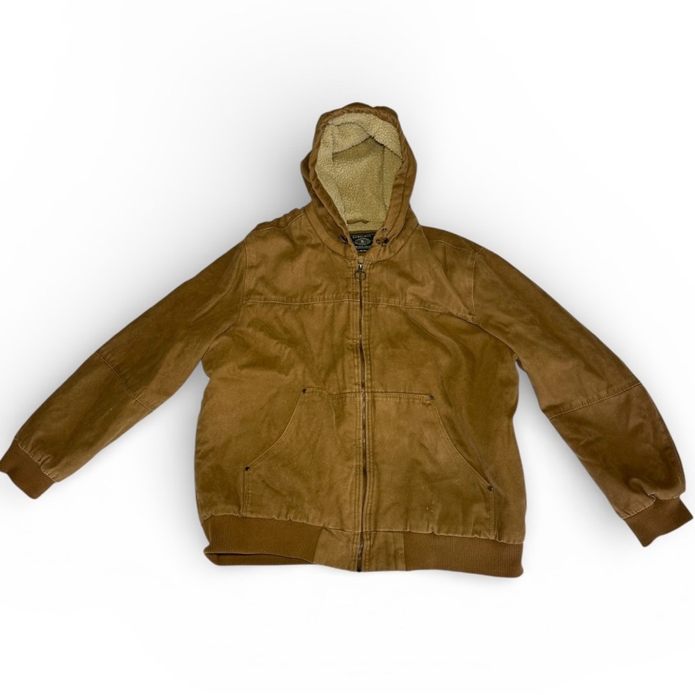 G.H. Bass & Co Sherpa Lined Canvas Jacket Mens XXL Brown Hooded Workwear Coat